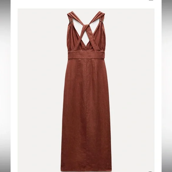 100% LINEN MIDI DRESS - Picture 6 of 12